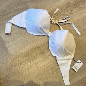 New with tags, shade and shore, white glimmer halter bikini top size 38 D